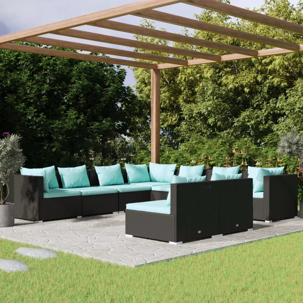 Set Divani da Giardino 9 pz con Cuscini in Polyrattan Nero cod mxl 30026