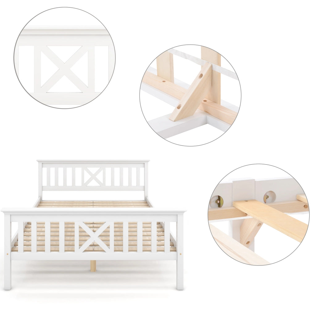 OKWISH Letto Singolo con Cassetti 90×200 cm, Letto con Testiera a X, 2 Cassetti e Doghe Integrate, senza Materasso, Bianco
