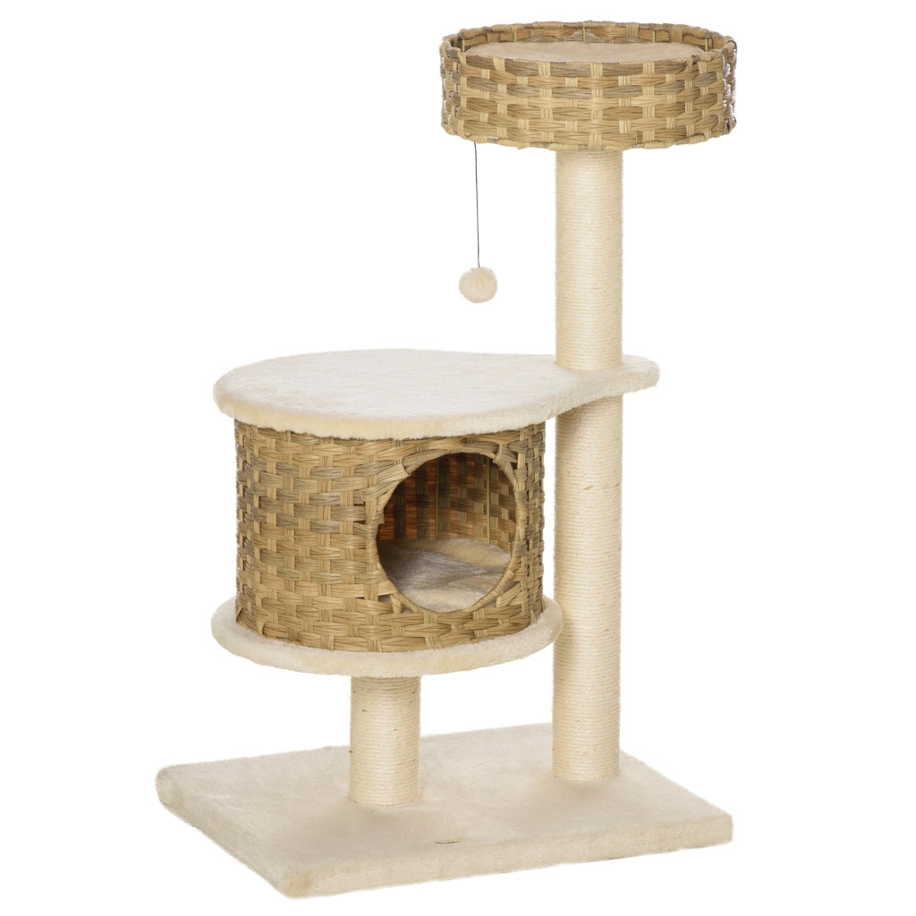 TIRAGRAFFI per gatti con cuccia in rattan PE, 55x47x95 cm, naturale