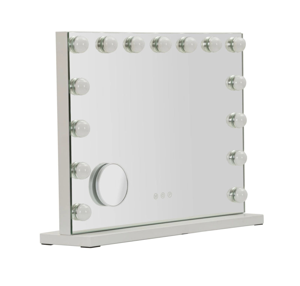 Specchio da Tavolo Hollywood 55x14x43 cm in Ferro e Specchio Bianco