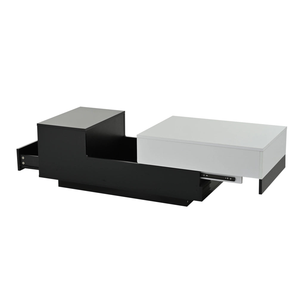 Tavolino da caffè 100x50x38 cm con 2 cassetti e vano laterale; in truciolato; bianco e nero