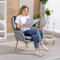 Poltrona Moderna da Camera con Schienale Alto a Doppia Imbottitura in Tessuto Effetto Pelle Grigio