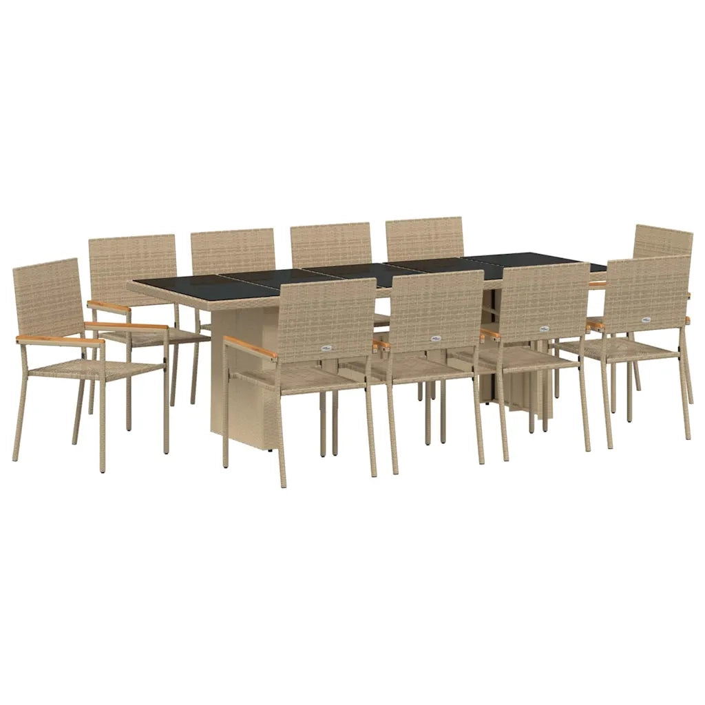 Set da Pranzo per Giardino 11 pcs Beige polyrattan