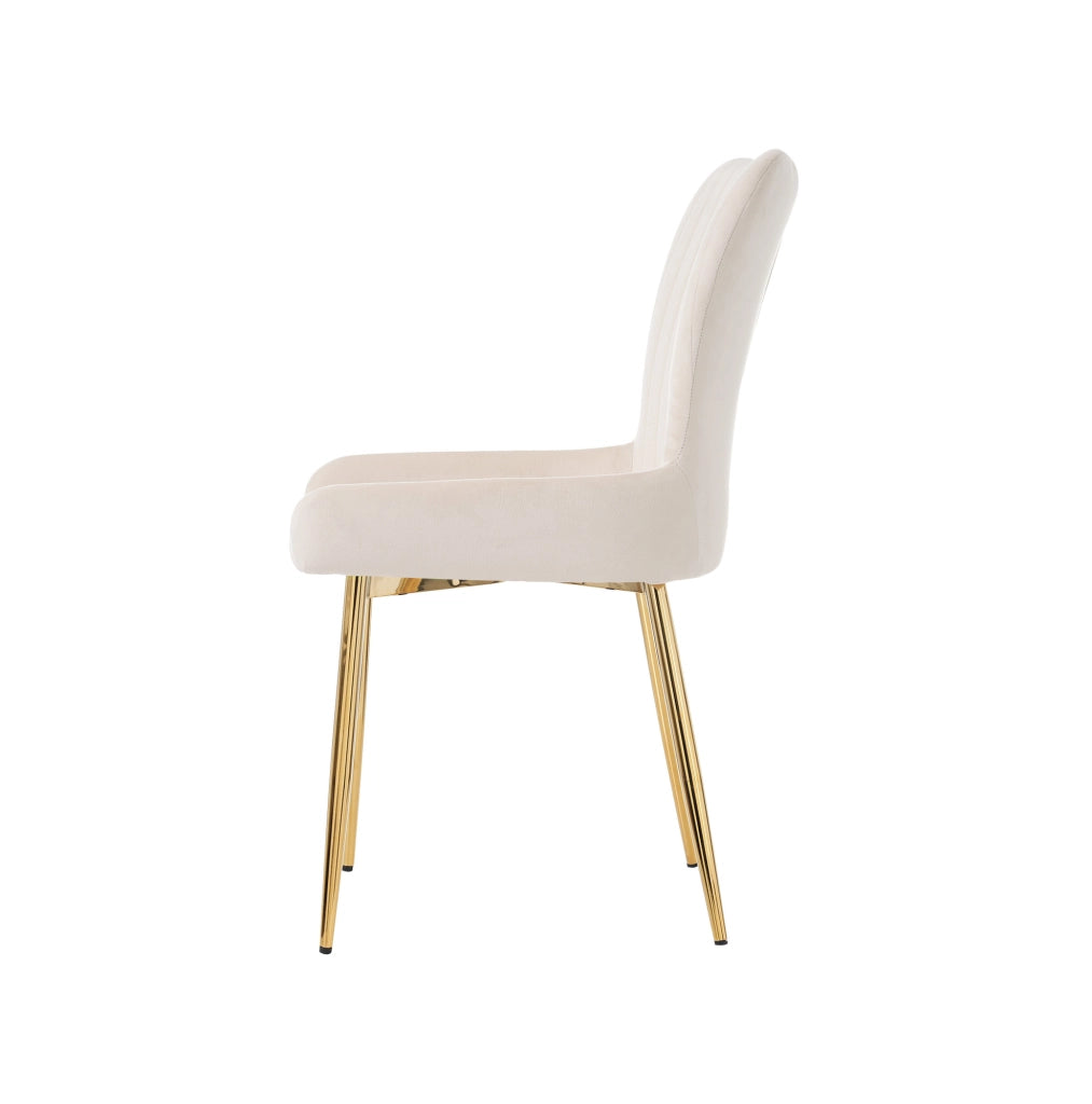 Set di 4 sedie da pranzo in velluto beige con gambe oro