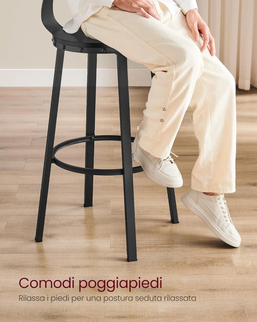 VASAGLE Sgabello da Bar, Set di 2 sgabelli da Bar, sedie da Cucina con Struttura in Metallo, Altezza Seduta 73 cm, Facile Installazione, Design Industriale, Ebano Nero LBC026B56V1