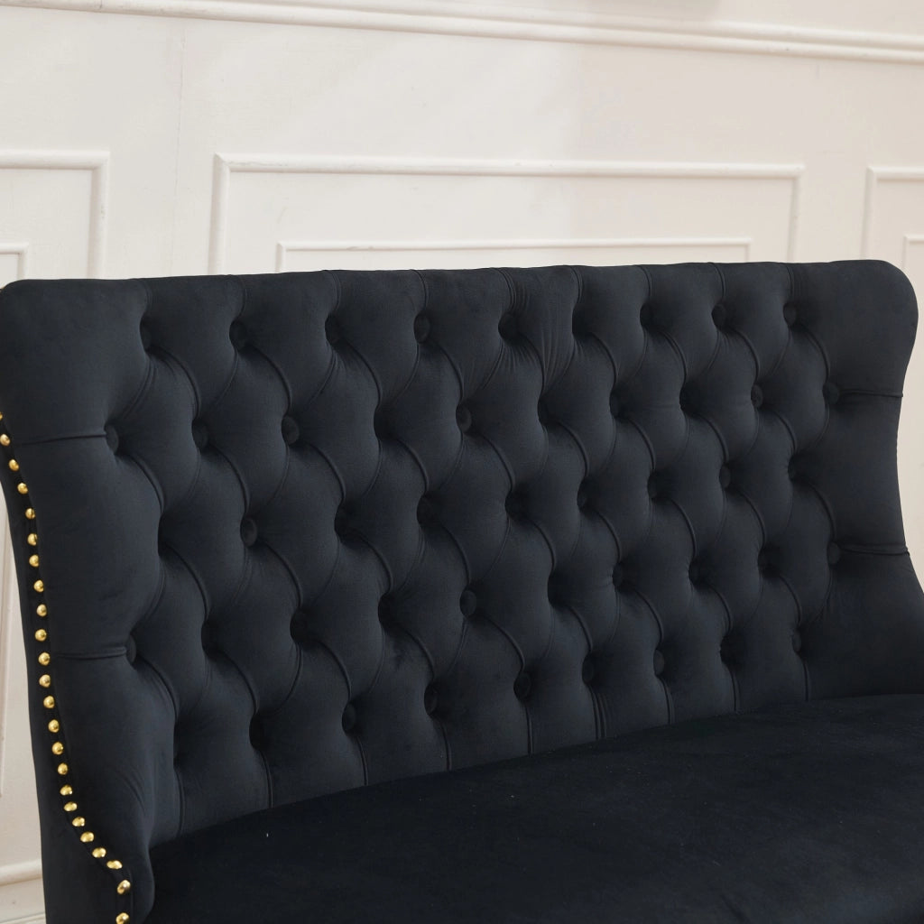 Panchina 2 Posti Velluto con Schienale ¨C Xylo ¨C Nero, Gambe Dorate, Stile Moderno