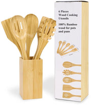 Set di cucchiai in legno - 6 pezzi - set di cucchiai in legno per cucina - set di posate per cucina - cucchiaio in legno di bambù naturale - cucchiaio in legno - spatola in legno - manico comodo - articoli da cucina in legno