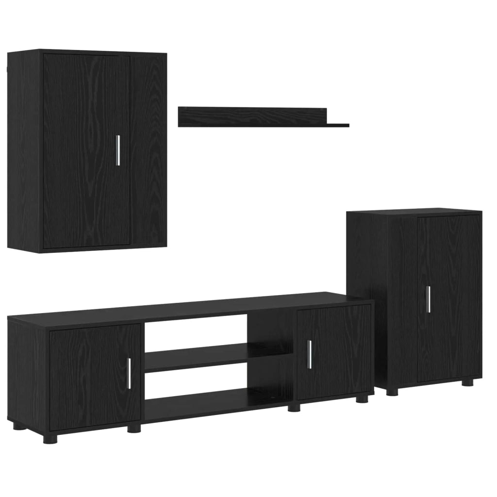 Set mobile TV 4 pcs Rovere Nero Legno multistrato 3397897