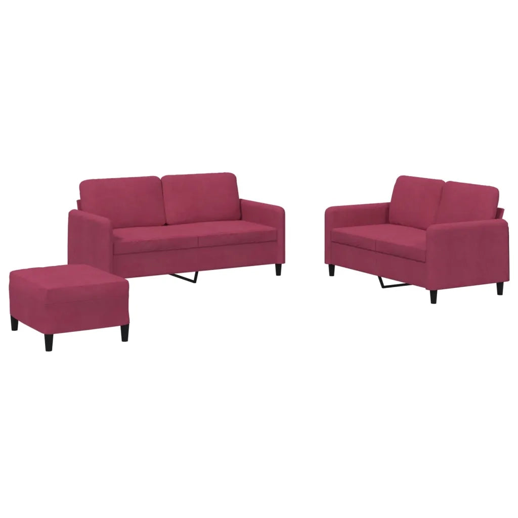 Set di Divani 3 pz Rosso Vino in Velluto