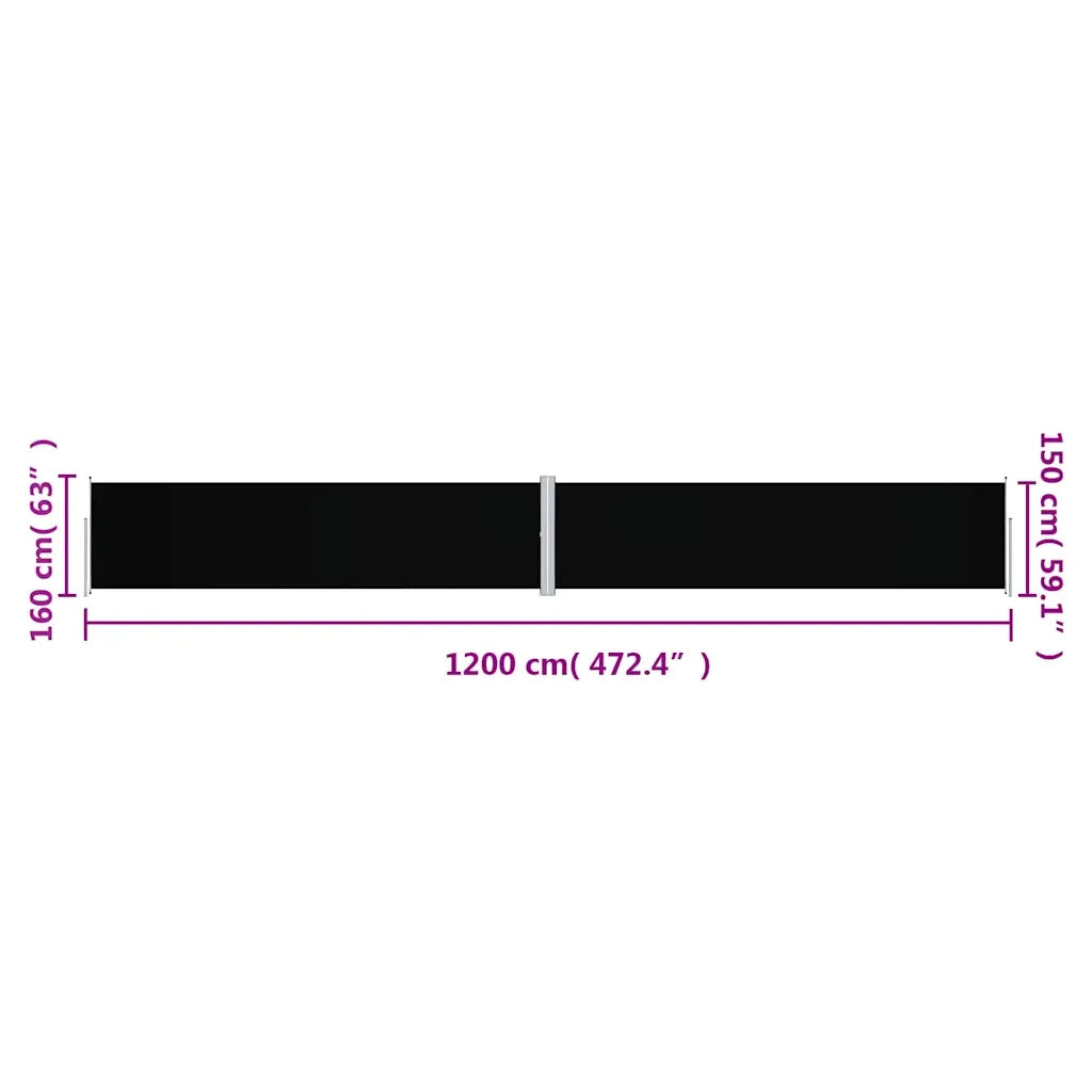 Tenda da Sole | Tenda parasole Laterale Retrattile Nera 160x1200 cm