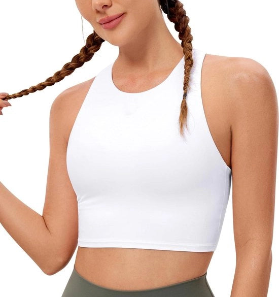 Sport top con design a lunga vita per donne con coppe imbottite per yoga e fitness