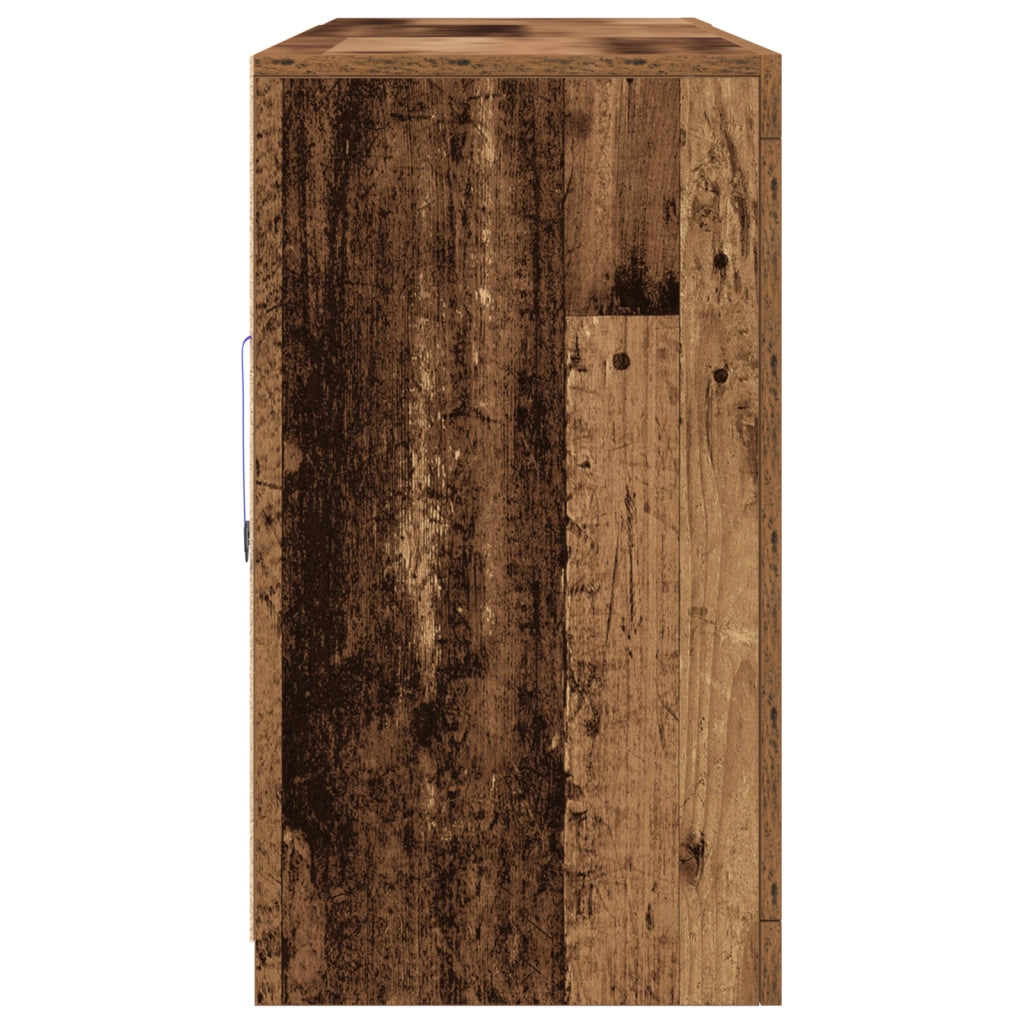 Credenza con Lucernari LED Legno Invecchiato 202x37x67 cm Legno Ingegnerizzato