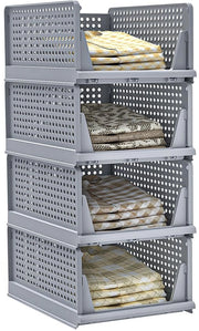 Set di 4 organizzatori per armadio, cassetti portapannelli, scatole pieghevoli per organizzare l'armadio, separatore in plastica per abbigliamento cucina camera da letto, 33 x 43 x 18,5 cm, grigio