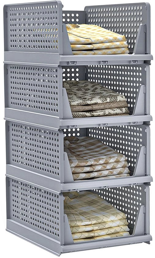 Set di 4 organizzatori per armadio, cassetti portapannelli, scatole pieghevoli per organizzare l'armadio, separatore in plastica per abbigliamento cucina camera da letto, 33 x 43 x 18,5 cm, grigio
