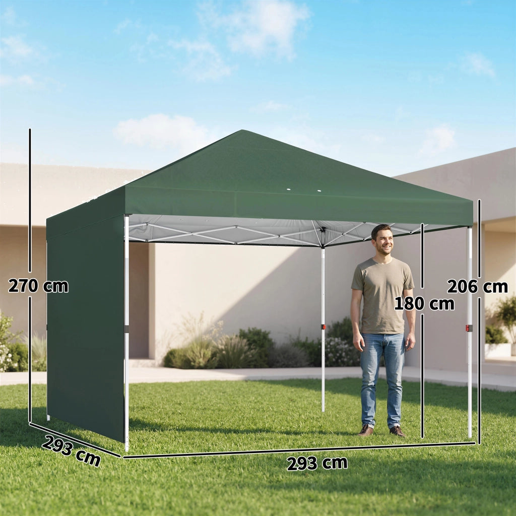 Carpa Pieghevole 3x3 m ¨C zephmum ¨C Verde con Pared Lateral UPF50+