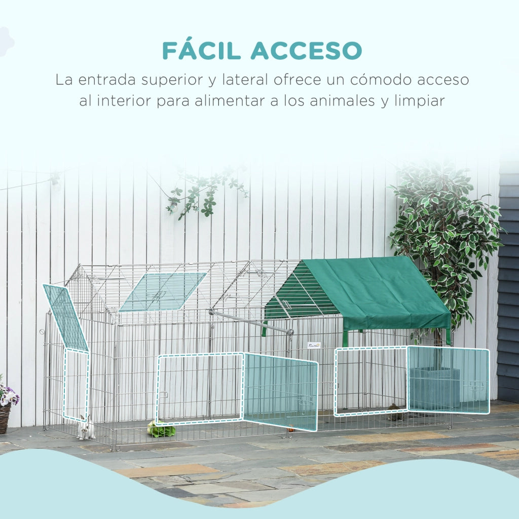 Recinto per Animali con Toldo ¨C zephmum ¨C 220x103x103cm Verde Argento