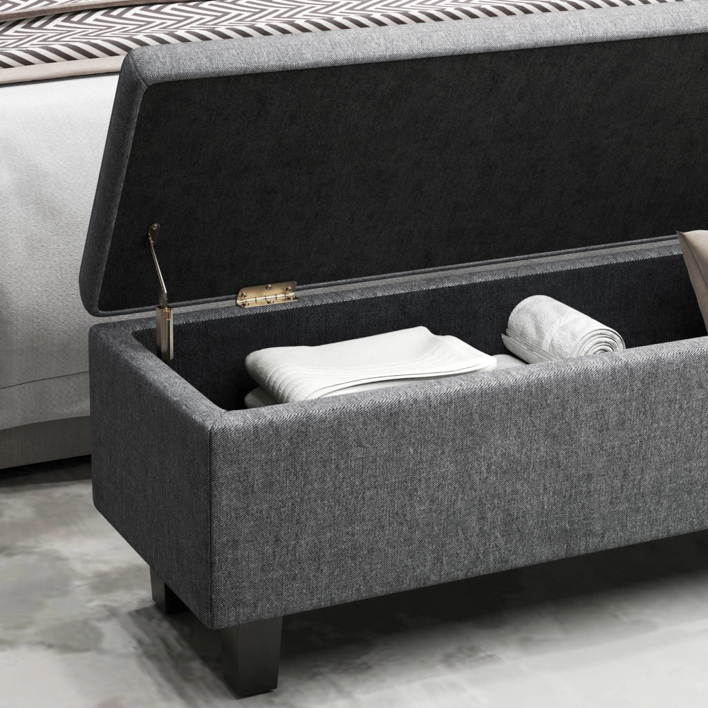 Panca imbottita con contenitore grigio scuro, 138 cm