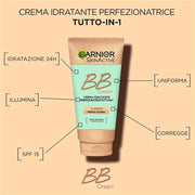 GARNIER SKIN ACTIVE BB CREAM PERFEZIONATRICE TUTTO IN 1 CON ACIDO IALURONICO E ALOE - COLORAZIONE MEDIO SCURA