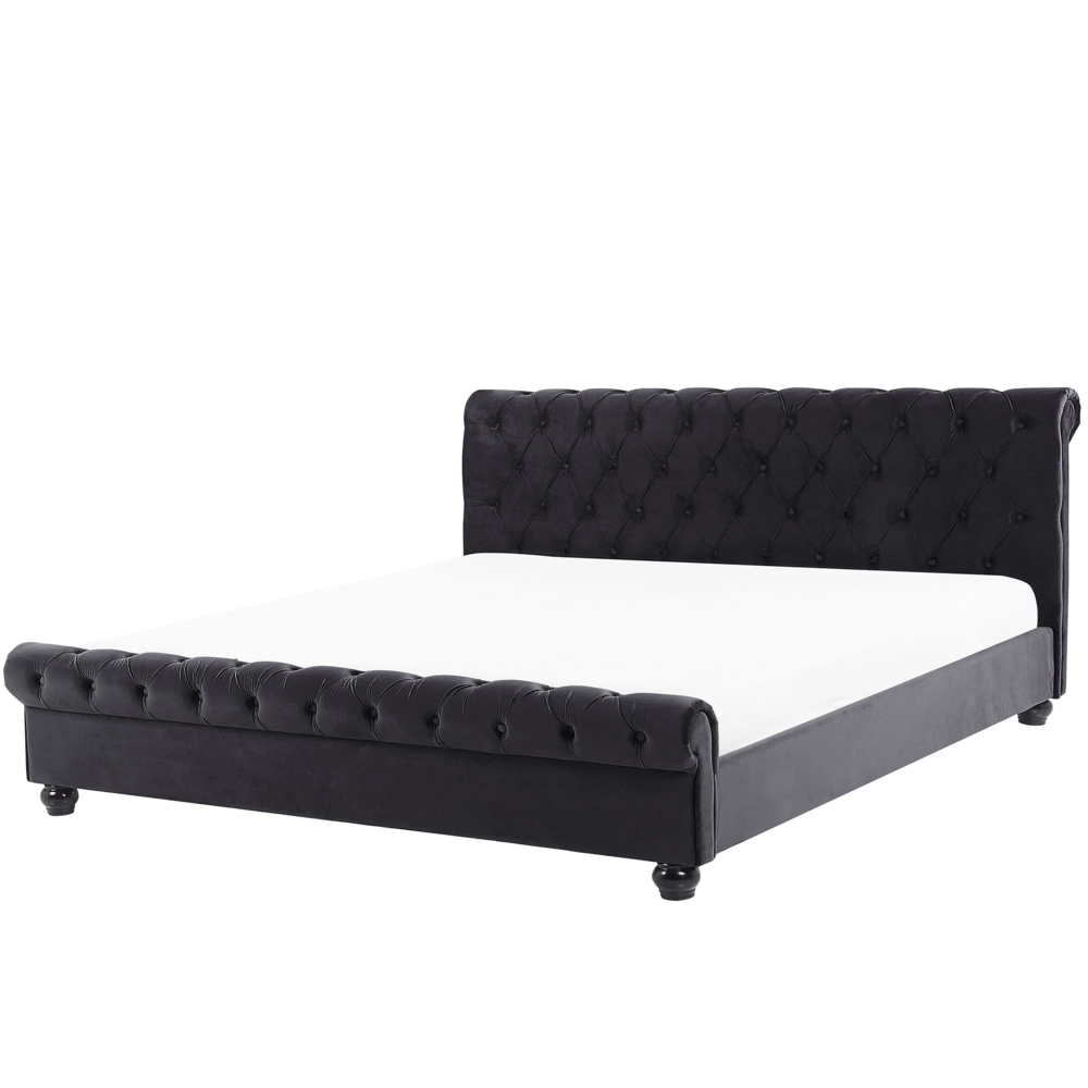 Letto rivestimento in velluto Nero Gambe in legno Nero 180 x 200 cm abbottonato Glam