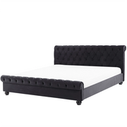 Letto rivestimento in velluto Nero Gambe in legno Nero 180 x 200 cm abbottonato Glam