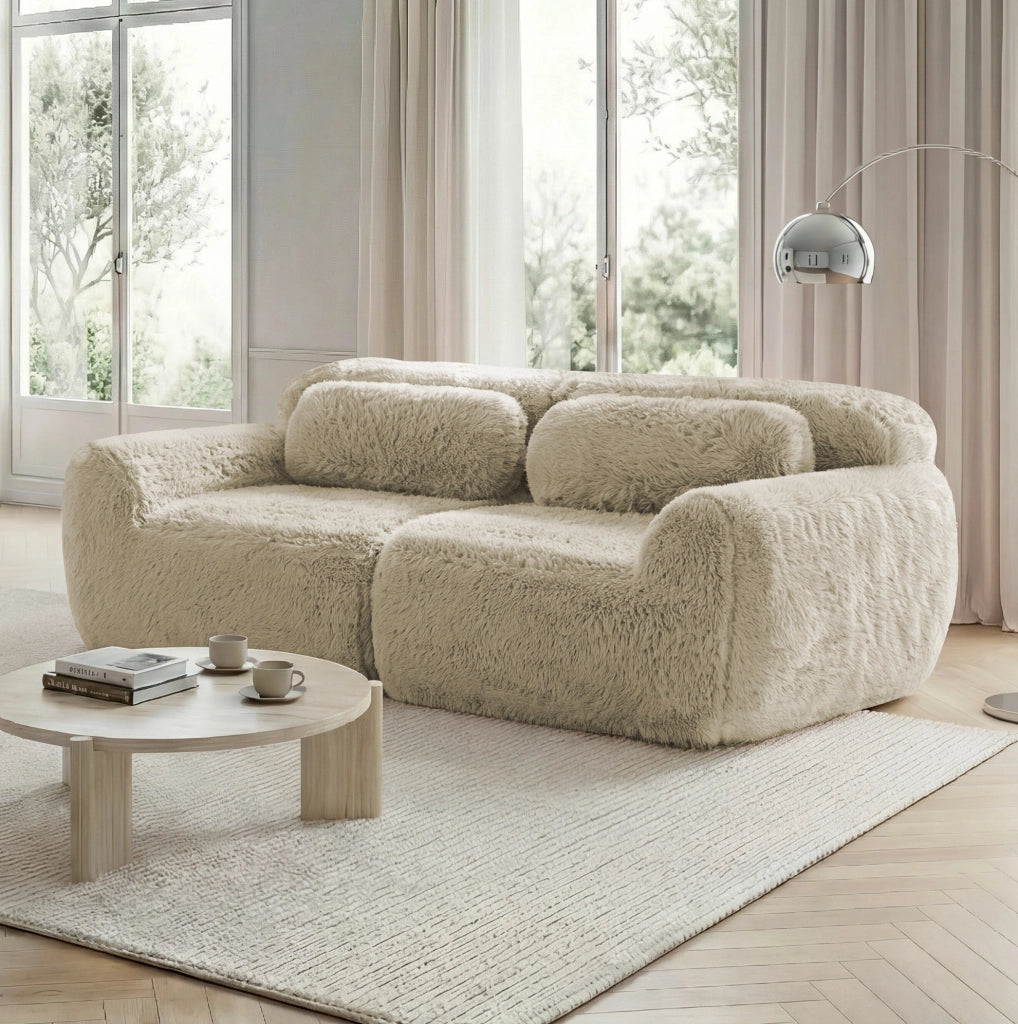 Divano modulare con base antiscivolo in peluche khaki chiaro