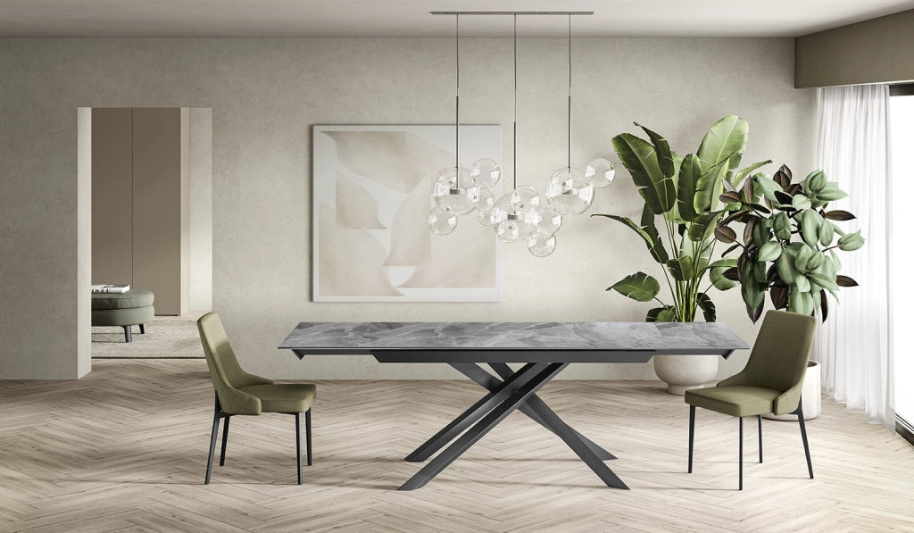 Tavolo allungabile Cross - Struttura in metallo antracite e top in ceramica marmo grigio lucido 160/240x90cm - Stones