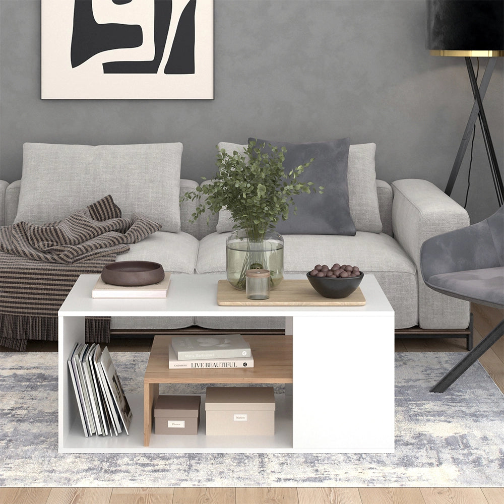 Vicco Tavolino da salotto Rovere bianco/dorato 110 x 59 cm