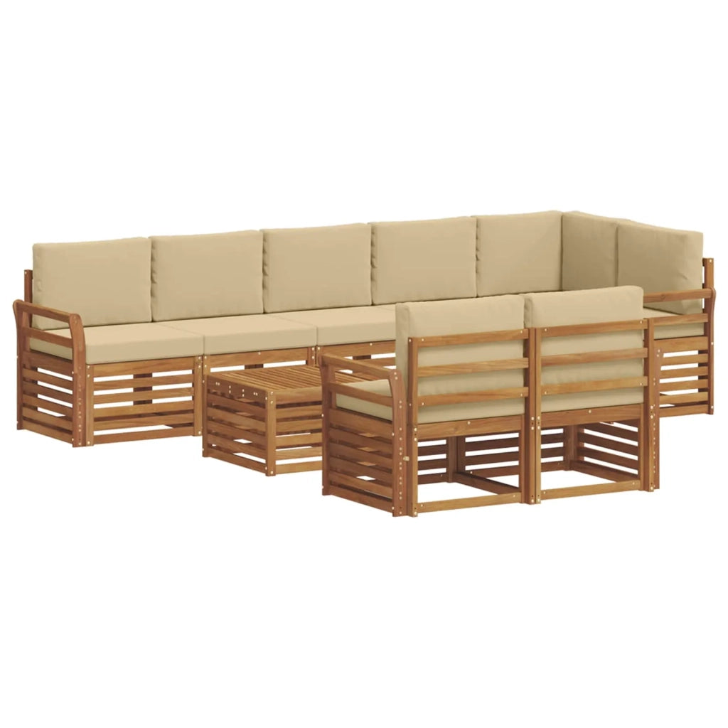 Set divani 9 pcs Naturale e Beige Legno di Acacia Massello