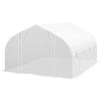 Serra da Giardino 4x3m a Tunnel con Copertura in PE, Porta e 8 Finestre Avvolgibili, Bianco