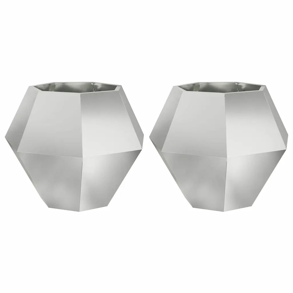 Set di 2 eleganti fioriere rettangolari da esterno 75 x 75 x 60 cm in acciaio zincato argento 02_0053115