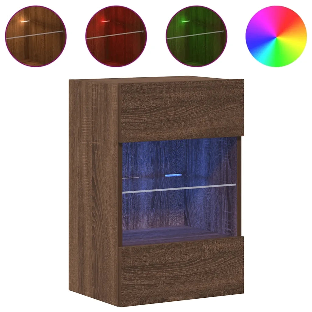 Mobili da parete con luci LED per TV 2pz Rovere Marrone 40x30x60,5cm 837091