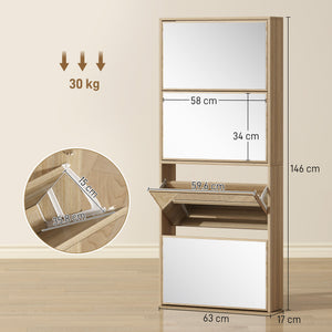 Scarpiera a Specchio 63x17x146 cm a 4 Ante Antiribaltamento in Legno color Legno