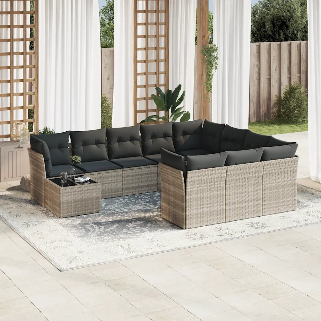 Set Divani da Giardino 11 pz con Cuscini in Polyrattan Grigio 3218262