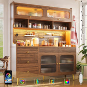 Mobile Alto Multiuso con LED, Cassetto e Ripiani in Vetro ¨C Xylo ¨C Noce, 145x39x171