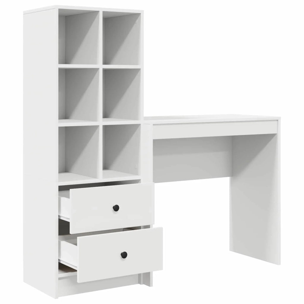 Scrivania | Tavolo da Ufficio con cassetto con lo scaffale 2 pz Bianco