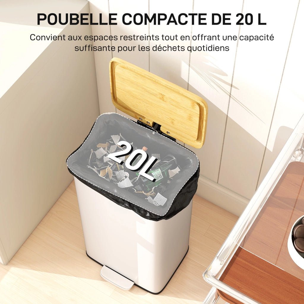 Cestino per Cucina 20L ¨C zephmum ¨C Bianco, Bamb¨´