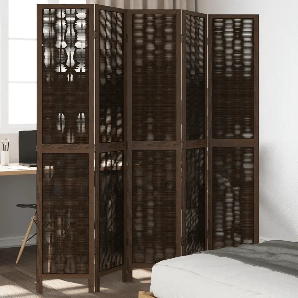 Divisorio Ambienti | Divider per stanze | Paravento 5 Pannelli Marrone Scuro Massello Paulownia