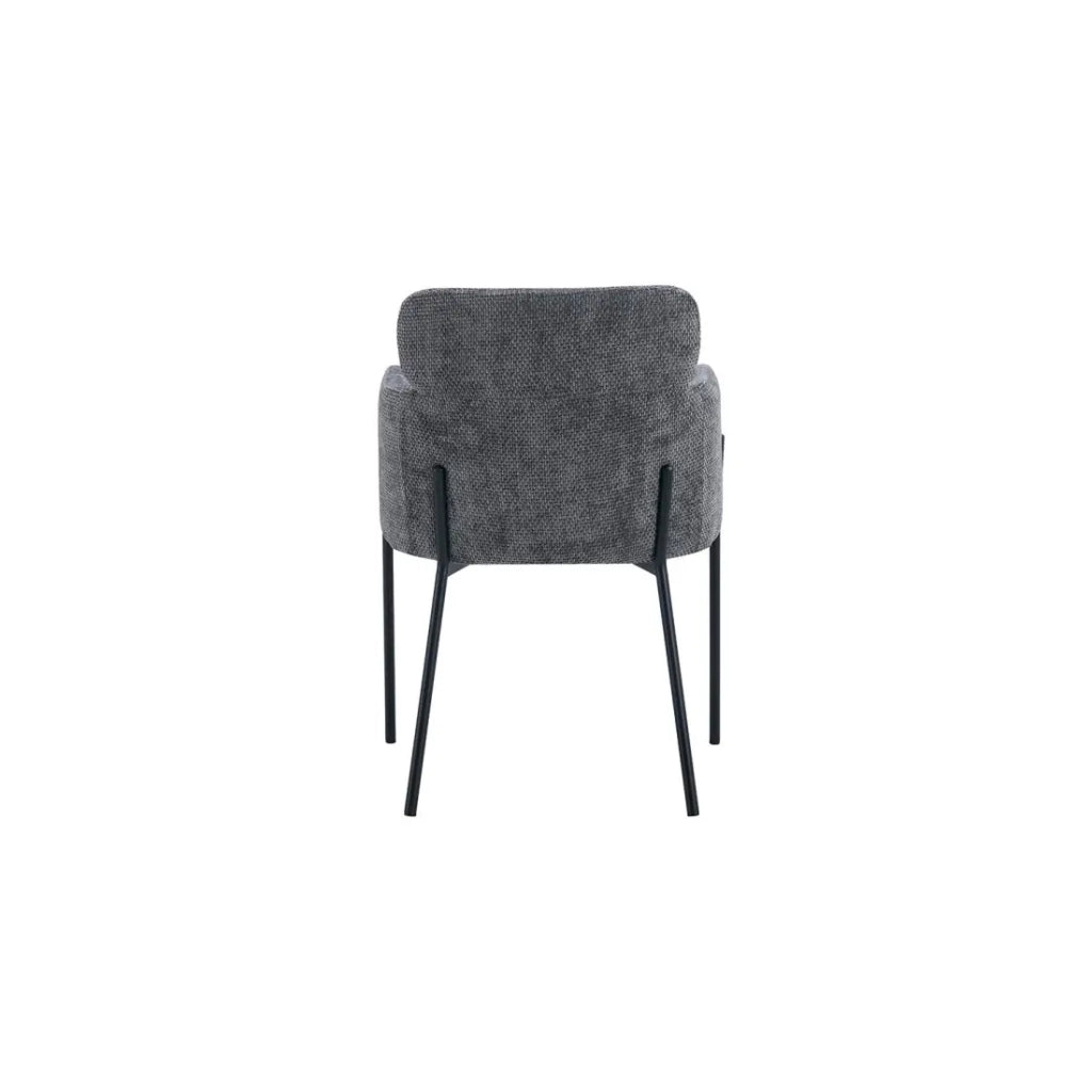 Sedia da pranzo CAMPBELL – Tessuto grigio – Braccioli – Piedi in metallo nero – Stile design / industriale