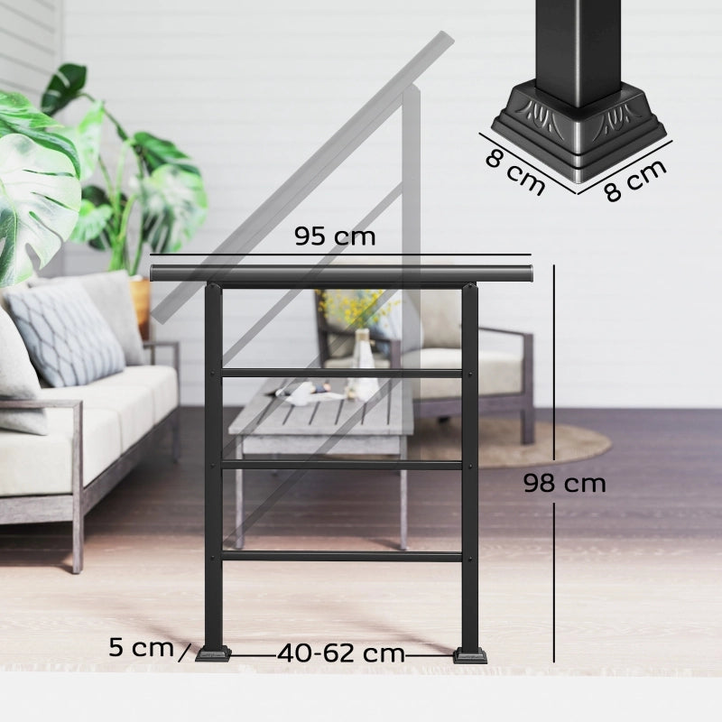 Ringhiera per scale da 1 a 3 gradini, corrimano regolabile in angolazione da 94 cm, per uso esterno e interno, in metallo, nera.