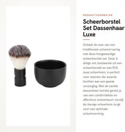Set di spazzola a rasoio - 2 pezzi - Rasoio a mano - Capelli di cavallo - Set di rasatura per uomo - Spazzola a rasoio con supporto - Ideale per marito e padre 

Dettagli prodotto:
- Set di 2 pezzi 
- Rasoio a mano in RVS