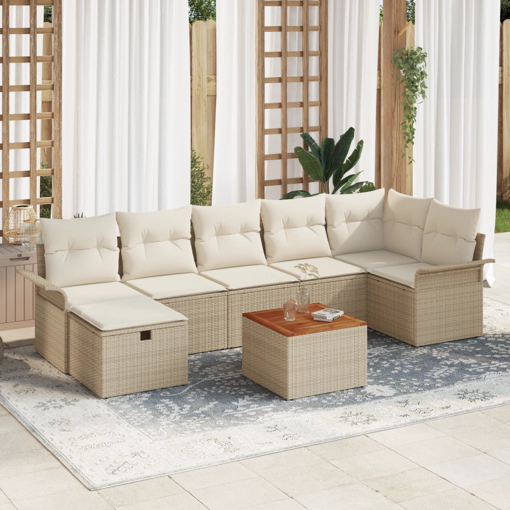 Set di SofÃ  da Giardino 8 Pezzi con Cuscini Beige Rattan Polimerico