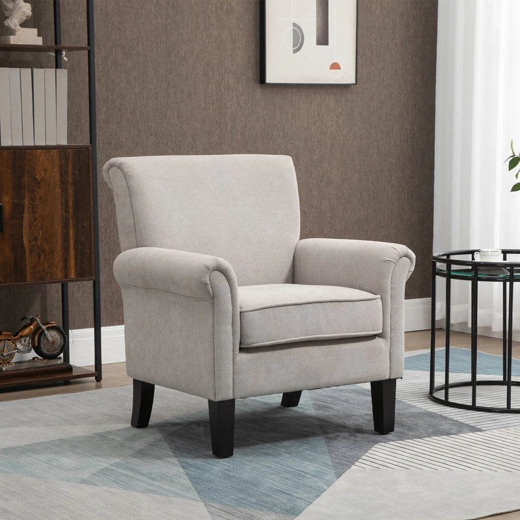 Poltrona d'Arredo in Stile Nordico con Braccioli, in Legno e Poliestere, 79x78x87 cm, Grigio e Marrone