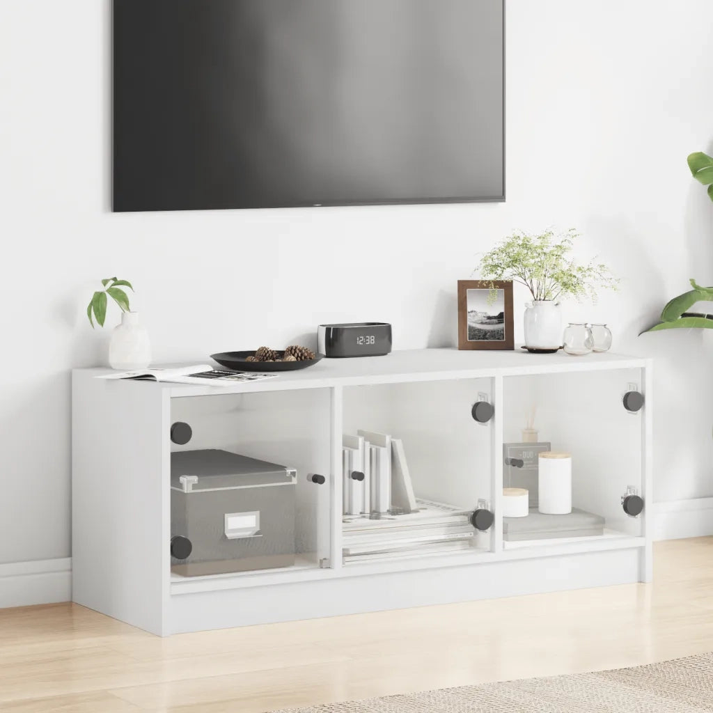 Mobile Porta TV con Ante in Vetro Bianco 102x37x42 cmcod mxl 111276