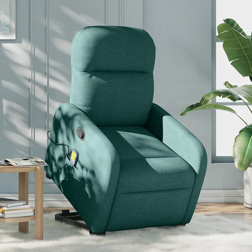 vidaXL Poltrona Alzapersona Massaggiante Verde Scuro in Tessuto