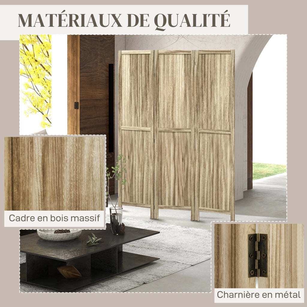 Paravento 3 Ante Legno Paulownia ¨C zephmum ¨C Naturale 120x170 cm
