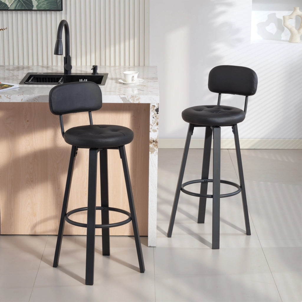 Sgabello da Bar ¨C zephmum ¨C Set 2 Pezzi, Imbottita, Similpelle, Struttura in Metallo, Nero