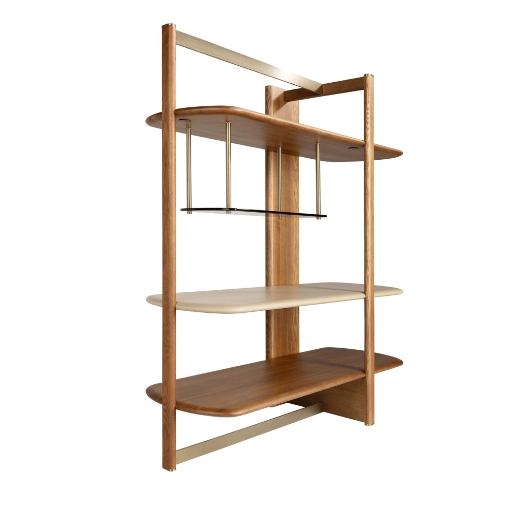 Libreria rettangolare destra in noce chiaro e legno color greige