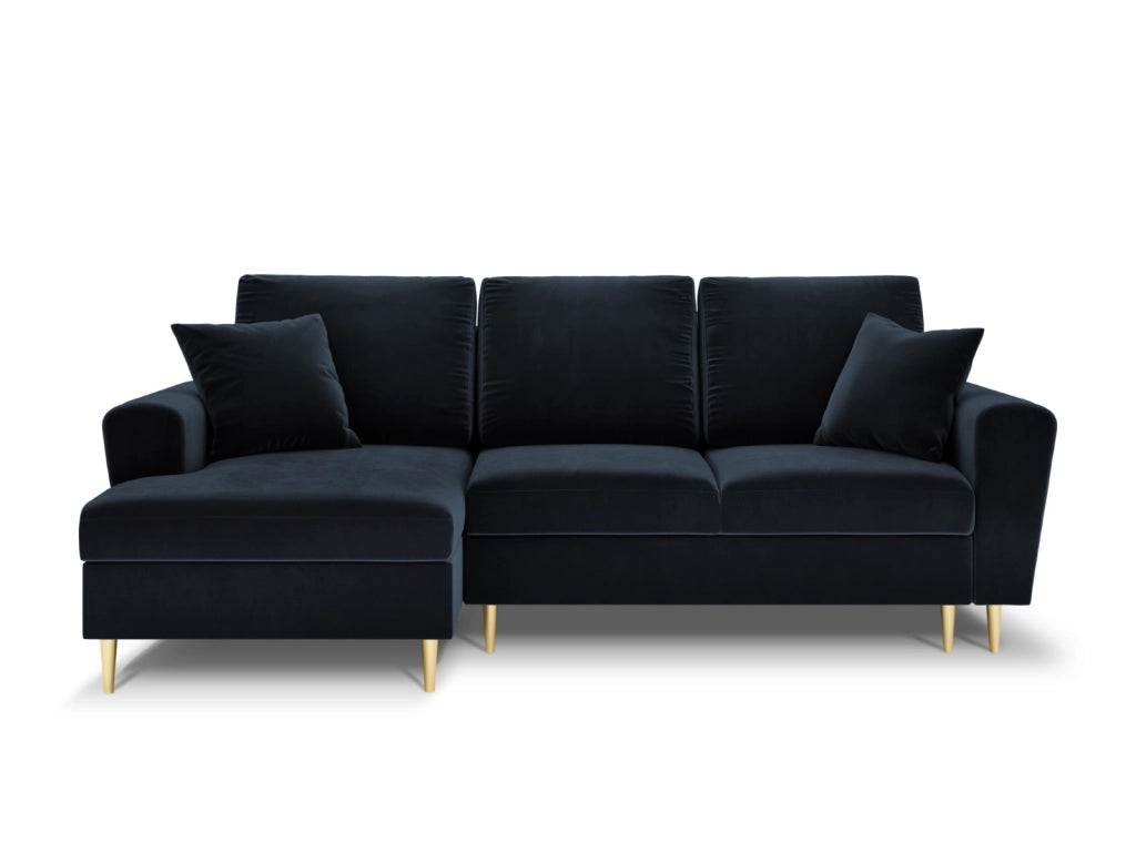 Cosmopolitan Design - Divano convertibile angolare sinistro con contenitore "Kyoto" 4 posti in velluto blu scuro 