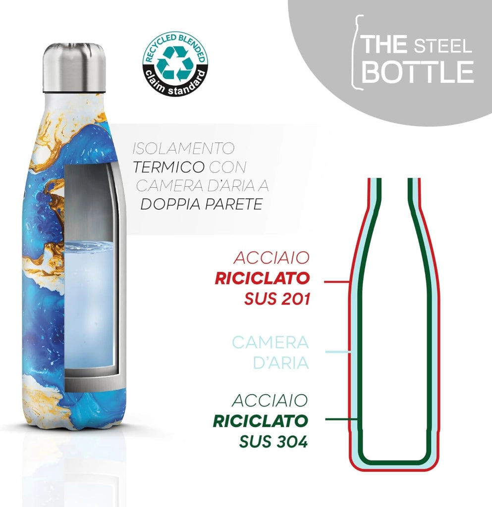 The Steel Bottle Bottiglia termica in Acciaio Inox Capacità 500 ml Chiusura Ermetica - Golden Cloud
