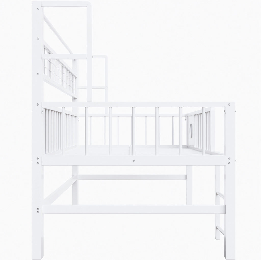 Letto a soppalco basso per bambini 90x200 cm in metallo bianco